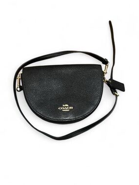 Coach Black Pebbled Leather Half Moon Crossbody with Gold Accents